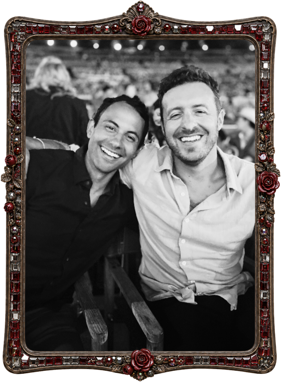 Mikey and Pearson at a concert, in an ornate blood-red frame.